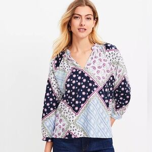 LOFT Quarter Sleeve Patterned Blouse Size XL